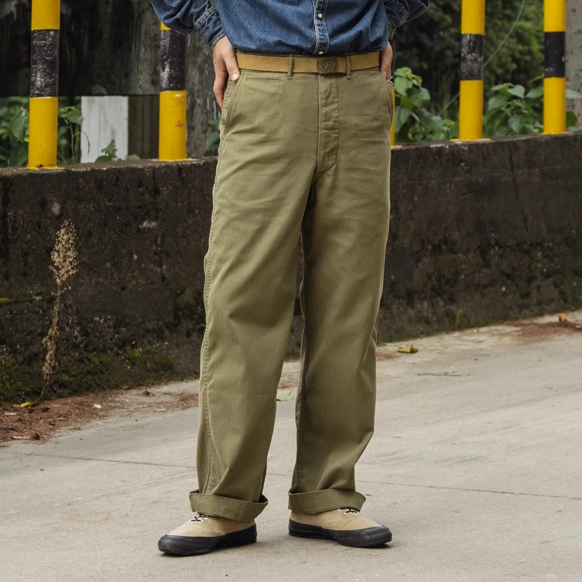 Fishing Pants Waterproof - ブロンソン-ヴィンテージワークウェアパンツ、ヘリンボーンツイルユーティリティパンツ、ストレートフィット、M-41