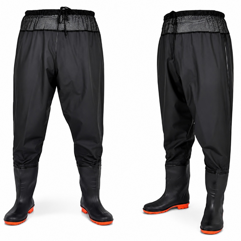 Fishing Pants Waterproof - メンズ・レディース用、防水ナイロン製、PVC素材のハイウエスト・フィッシングウェーダー。ブーツ付き。ルアー釣り用。サイズ6～14。