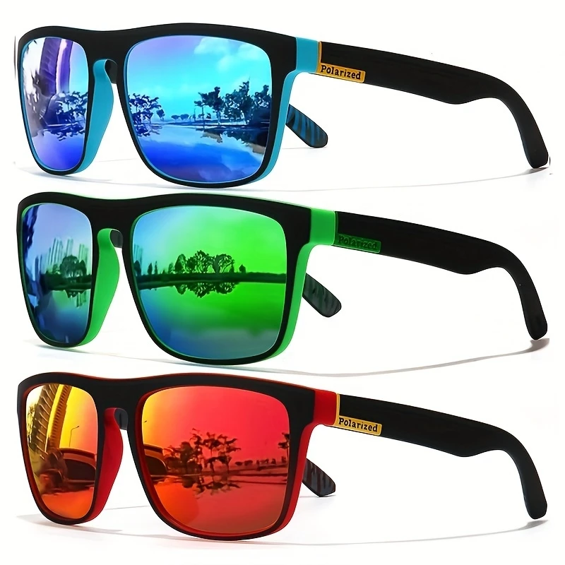 Fishing Sunglasses Polarized - 1/3個入り、ヴィンテージ風スクエア型、高級感のあるサングラス。男性・女性向け、運転や釣りにも最適。高級ブランドのデザイナーズサングラス。UV400カット。