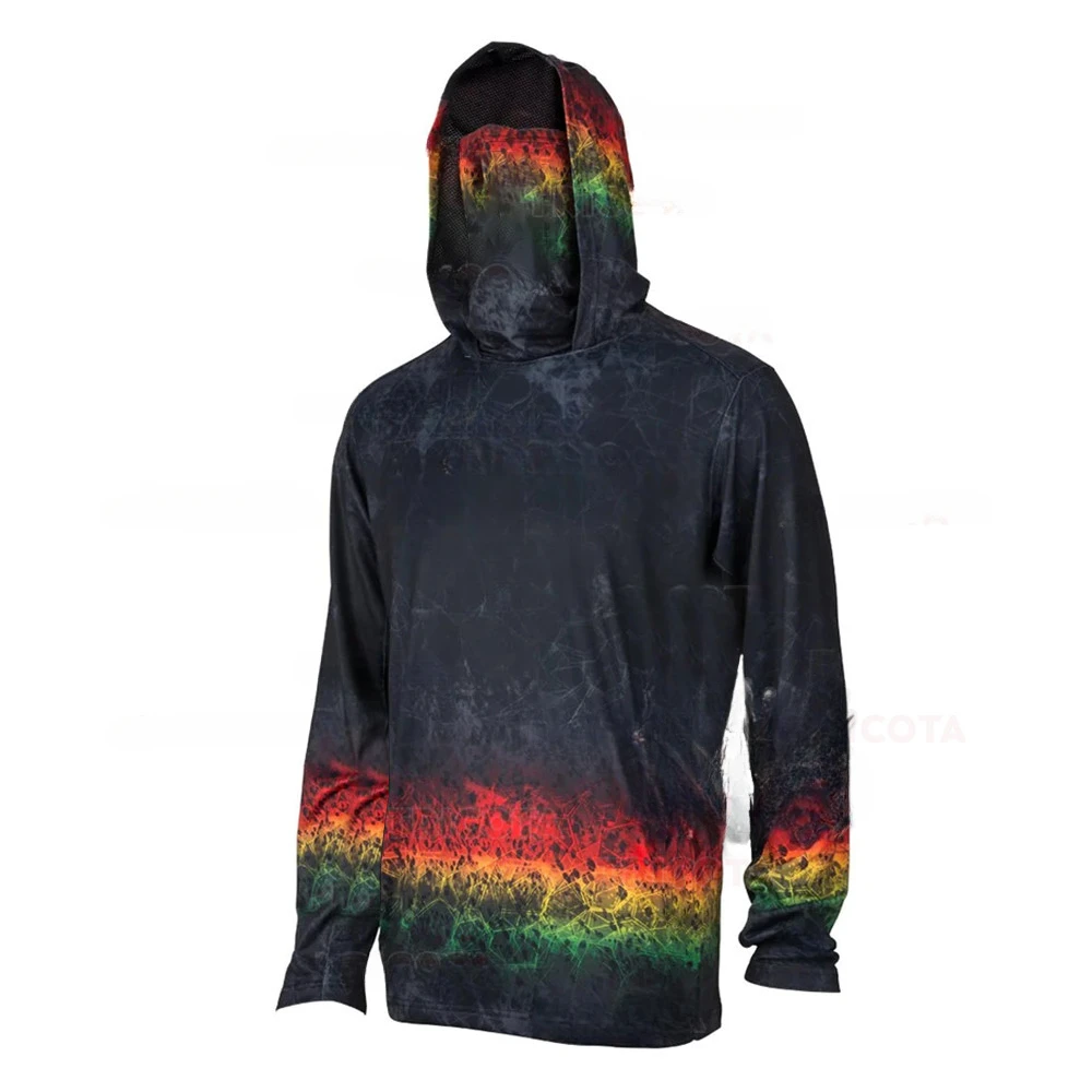 Fishing Shirt Uv Protection - メンズ用フィッシングパーカー、UPF50+の紫外線カット機能付き、長袖、通気性に優れた素材、マスク付き、UVカット機能。