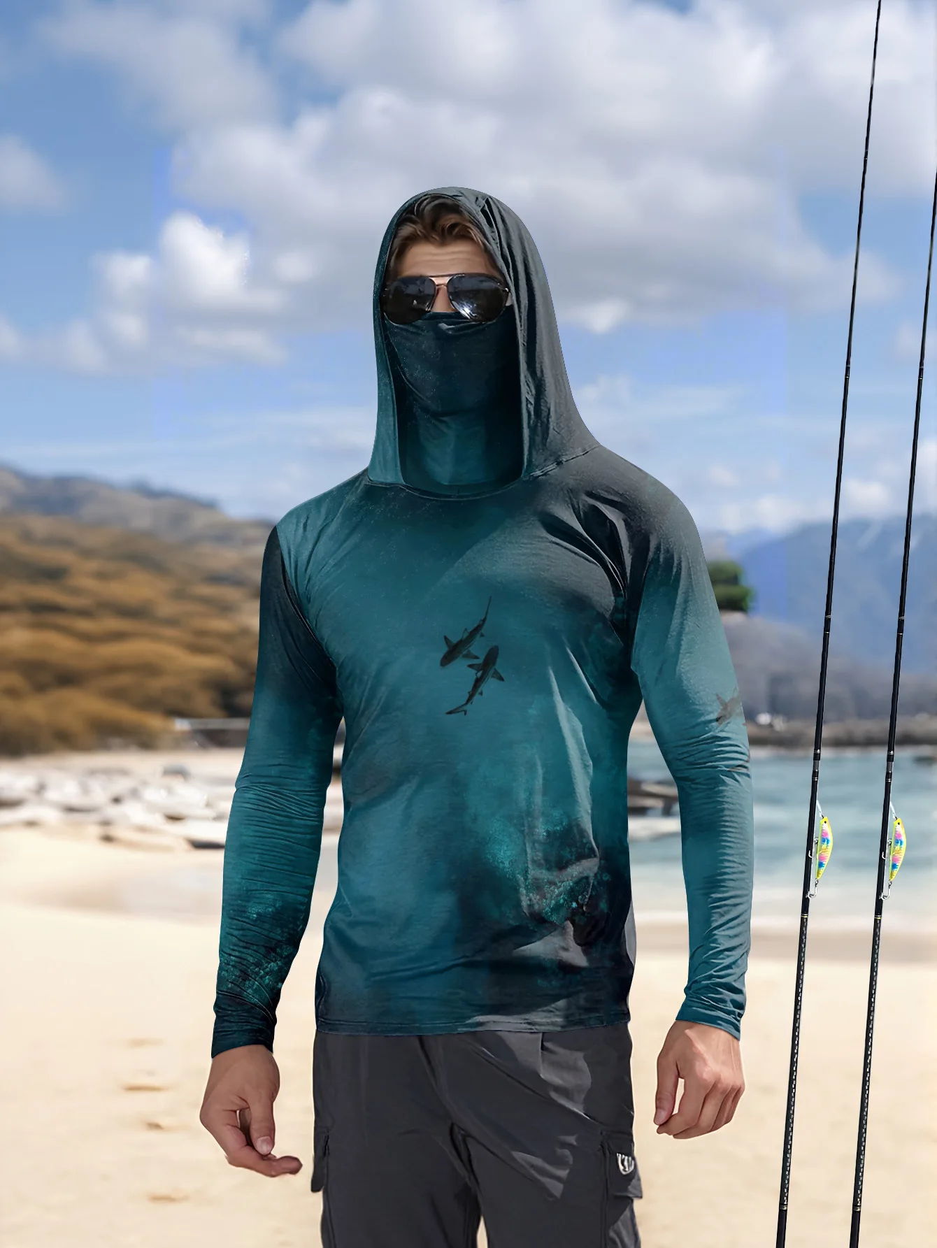 UPF50+ メンズ フィッシング フーディー マスク内蔵  - Fishing Mask Sun Protection のレビューと価格