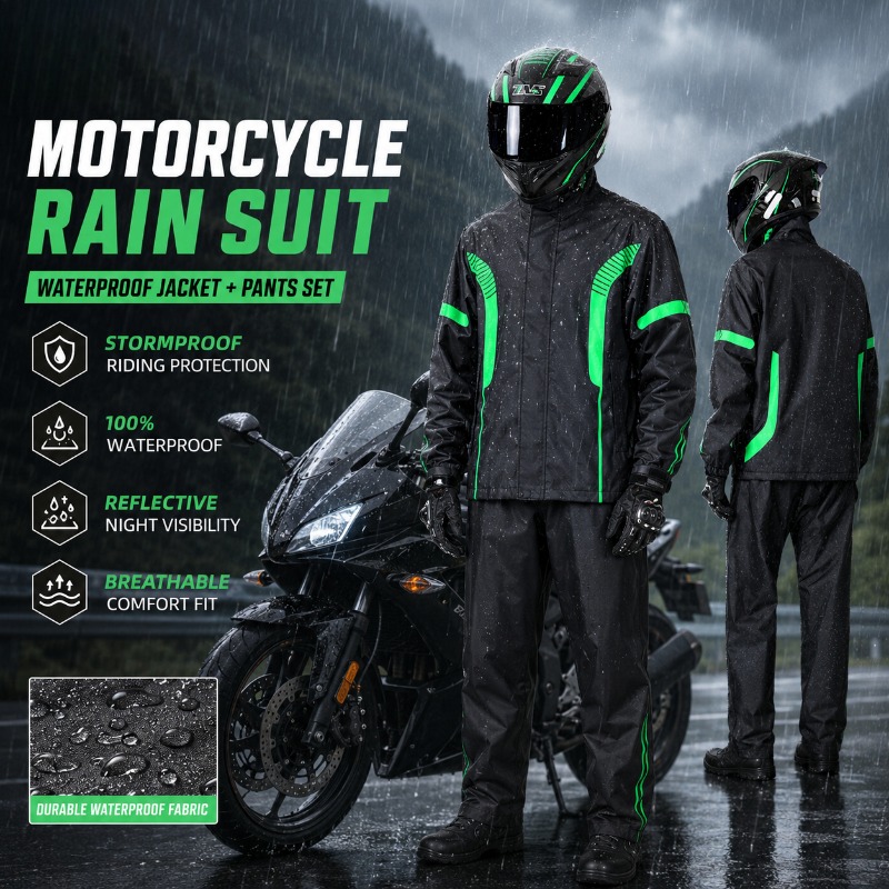 バイク用レインスーツ 防水ジャケット+パンツセット、夜間走行 - Fishing Rain Suit のレビューと価格